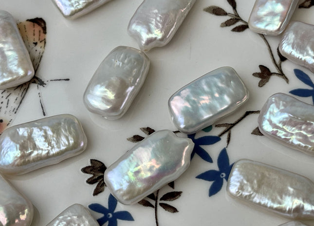 ONE Piece AAA 10x17-20 mm Natural white High Luster Rectangle Coin Pearl For Earring And Pendant #P2306