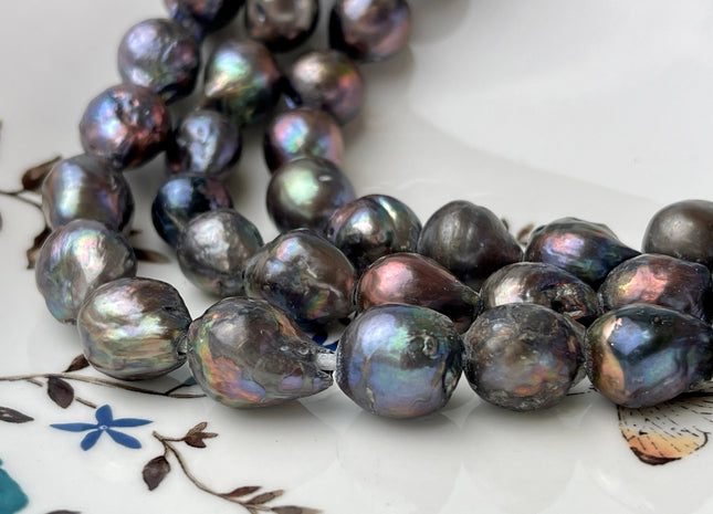 14x16-17 mm Large Hole Dark Peacock Baroque Pearl 2.1mm Hole Rare Edison Pearl Beads Jumbo Baroque Freshwater Pearl Beads #268