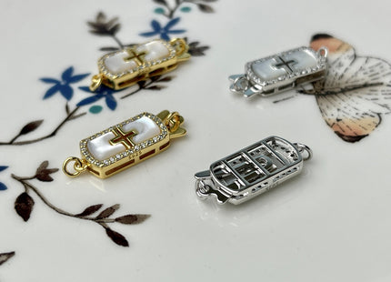 8x20 mm 925 Sterling Silver/Gold Extra Shiny Cross Shape Clasp Sterling Silver Findings Mother Of Pearl Silver Clasps #10284