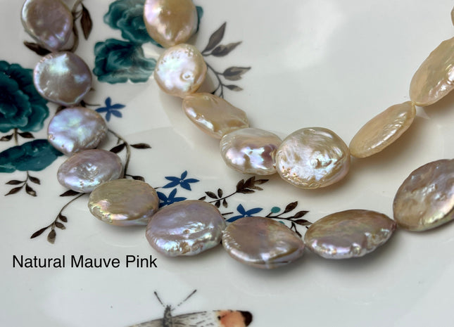 18-20 mm AA Mauve Pink Freshwater Large Coin Pearl Beads #P2345