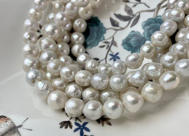 9-12 mm Large Hole Natural White Baroque Edison Pearl Hole Size 2.2mm 15 Inches Strand #1122