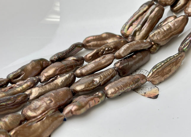 8-9x16-20 mm 10x25 mm Dark Brown Color Biwa Stick Freshwater Pearl Beads #1839