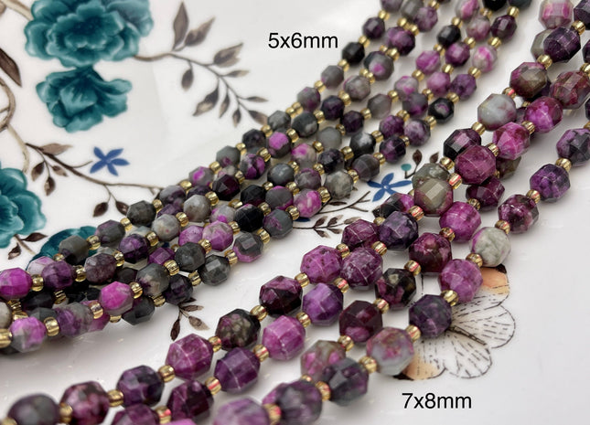 5x6mm 7x8mm Faceted Energy Prism Cut Sugilite Gemstone Genuine Double Terminated Points Pink Purple Color 15.5 Inches 48 Pieces #3617