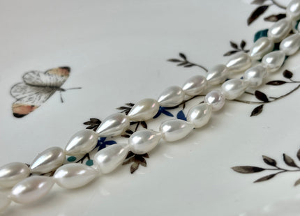 5.5x7.5mm AA Natural White Tear-Drop Rice Shape Freshwater Pearl Beads #819