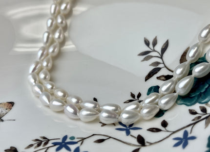 5.5x7.5mm AA Natural White Tear-Drop Rice Shape Freshwater Pearl Beads #819