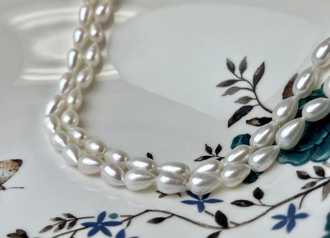 5.5x7.5mm AA Natural White Tear-Drop Rice Shape Freshwater Pearl Beads #819