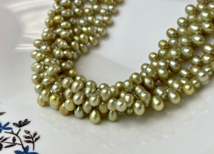 5x7mm Top Drilled Rice Pearls Sage Green Color Rice Oval Shape Freshwater Pearl Beads #25