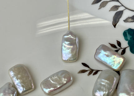 ONE Piece AAA 10x17-20 mm Natural white High Luster Rectangle Coin Pearl For Earring And Pendant #P2306