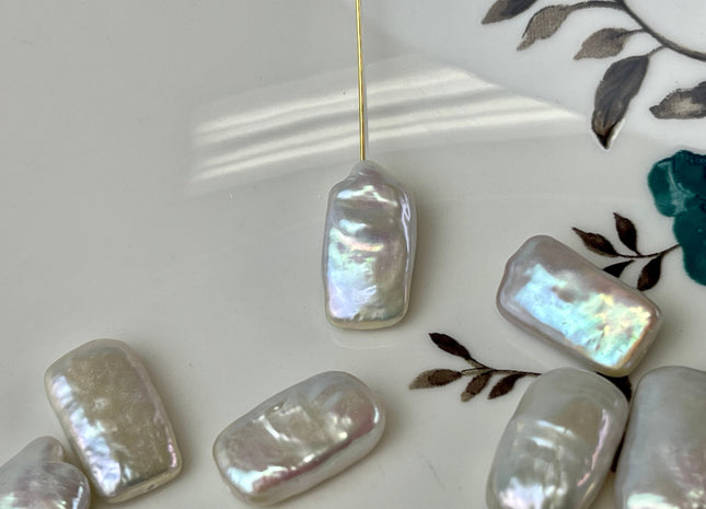 ONE Piece AAA 10x17-20 mm Natural white High Luster Rectangle Coin Pearl For Earring And Pendant #P2306