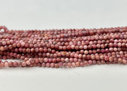 2 mm Faceted Round Tiny Pink Rhodonite Gemstone Beads 13 Inches Strand #4313