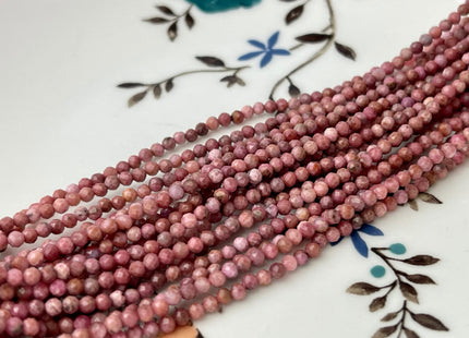 2 mm Faceted Round Tiny Pink Rhodonite Gemstone Beads 13 Inches Strand #4313