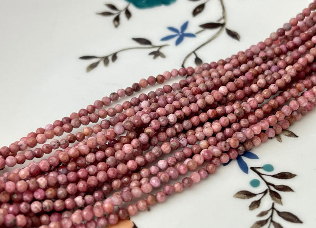 2 mm Faceted Round Tiny Pink Rhodonite Gemstone Beads 13 Inches Strand #4313