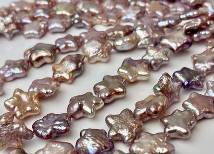 11-12 mm AAA Very Rare Natural Mauve Pink Star Shape Freshwater Coin Pearl Beads Genuine High Luster Star Coin Pearls 16-17 Beads #P2360