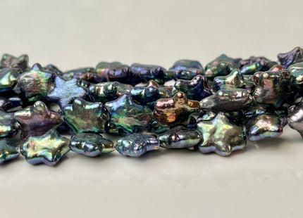11-12 mm AAA Very Rare Rainbow Peacock Star Shape Freshwater Coin Pearl Beads Genuine High Luster Star Coin Pearls 17 Beads #P2361