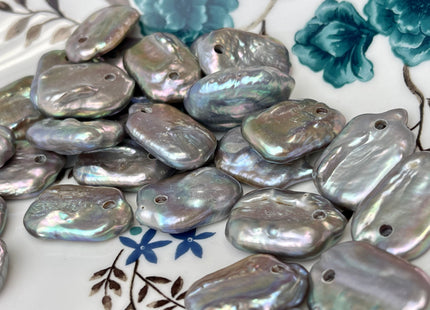 ONE Piece AAA 15x20-22 mm Gray OR Peacock Color High Luster Top Drilled Thick Rectangle Coin Pearl For Pendant Large Hole 2.1 mm #P2362