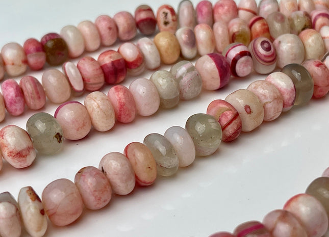 9-11 mm Natural Smooth Rondelle Pink Peach Opal Large Hole Gemstone Beads Hole Size 1.0mm Genuine Peruvian Opal 8 Inches Strand #4320