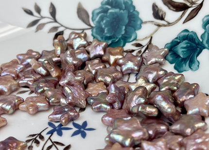 3 Pieces 11-12 mm AAA Rare Natural Dark Mauve Star Flower Shape Freshwater Pearl Genuine High Luster Limited Edition Beads #P2364