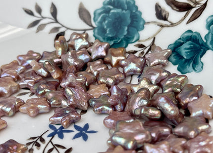 3 Pieces 11-12 mm AAA Rare Natural Dark Mauve Star Flower Shape Freshwater Pearl Genuine High Luster Limited Edition Beads #P2364