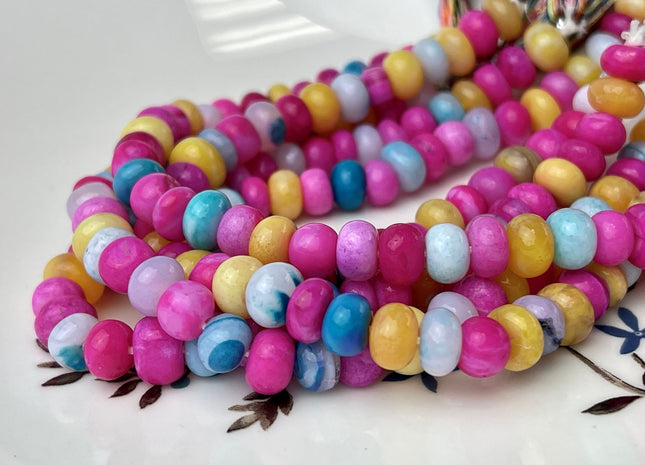 7-9 mm Smooth Rondelle Pink Yellow Blue Green Opal Large Hole Gemstone Beads Hole Size 1.0mm Genuine Peruvian Opal 8 Inches Strand #4321