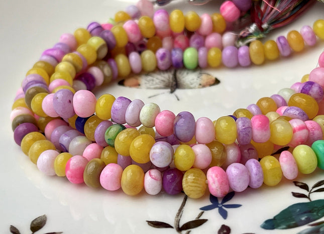 6-7mm Smooth Rondelle Pink Yellow Purple Green Opal Large Hole Gemstone Beads Hole Size 1.0mm Genuine Peruvian Opal 8 Inches Strand #4322