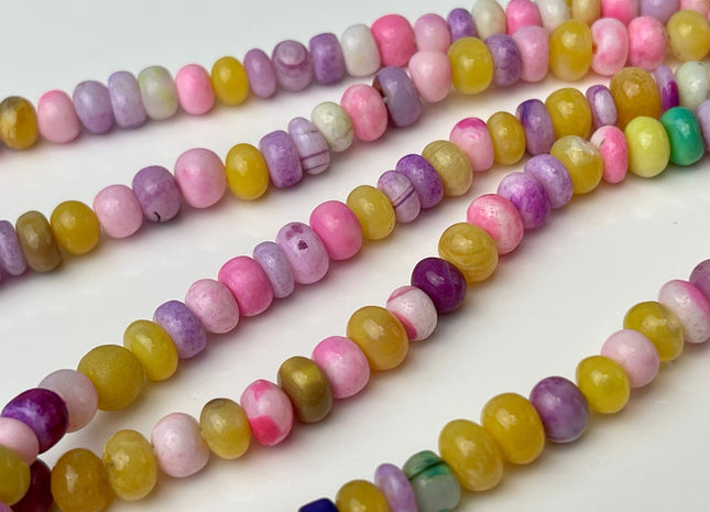 6-7mm Smooth Rondelle Pink Yellow Purple Green Opal Large Hole Gemstone Beads Hole Size 1.0mm Genuine Peruvian Opal 8 Inches Strand #4322
