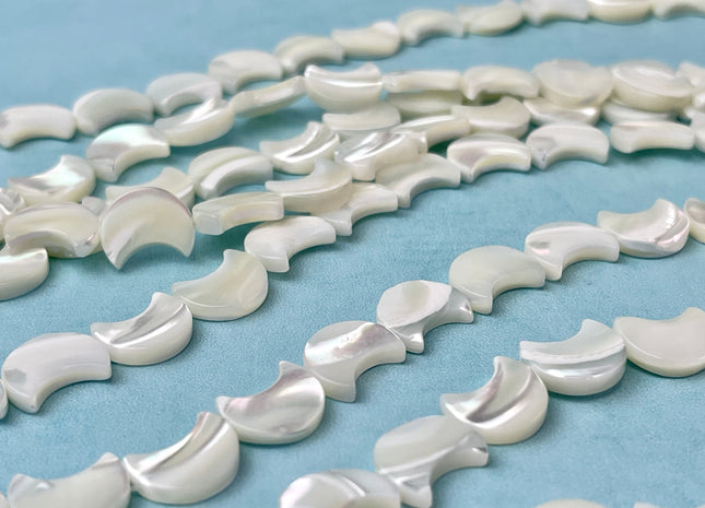 10x12mm Crescent Moon Shape Natural Mother of Pearl Gemstone Beads Genuine White MOP Gemstones Beads 15.5 Inches Strand 32 Beads #4325