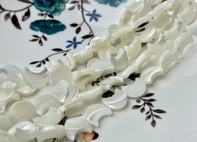 10x12mm Crescent Moon Shape Natural Mother of Pearl Gemstone Beads Genuine White MOP Gemstones Beads 15.5 Inches Strand 32 Beads #4325