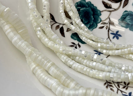4mm 6mm 8mm Smooth Rondelle Heishi Natural Mother of Pearl Gemstone Beads Genuine White MOP Beads 15 Inches Strand #4324