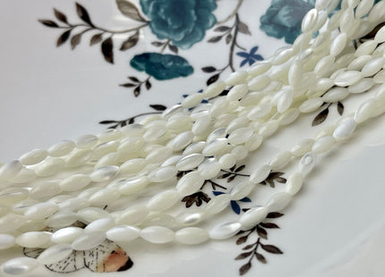 4x7mm 6x9mm Rice/Barrel Shape Natural Mother of Pearl Gemstone Beads Genuine White MOP Gemstones Beads 15.5 Inches Strand 32 Beads #4327
