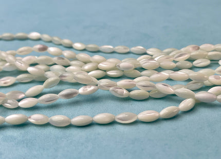4x7mm 6x9mm Rice/Barrel Shape Natural Mother of Pearl Gemstone Beads Genuine White MOP Gemstones Beads 15.5 Inches Strand 32 Beads #4327