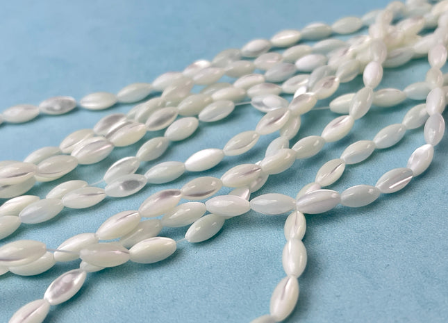 4x7mm 6x9mm Rice/Barrel Shape Natural Mother of Pearl Gemstone Beads Genuine White MOP Gemstones Beads 15.5 Inches Strand 32 Beads #4327
