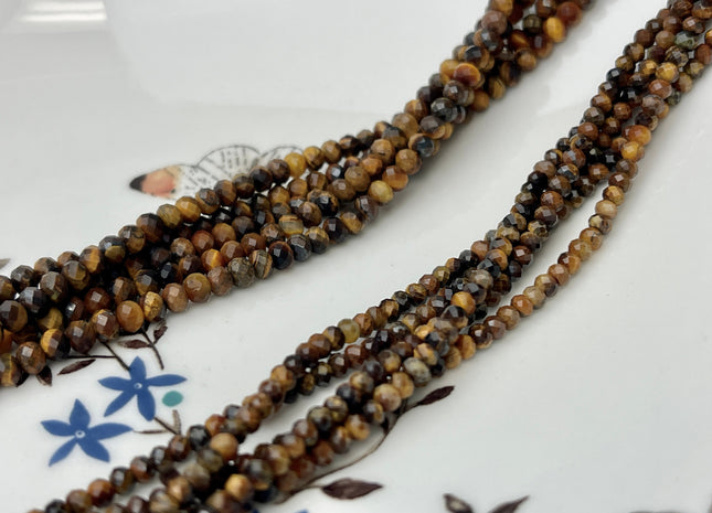 2x3 mm 3x4 mm AAA Natural Color Faceted Rondelle Tiger Eye Gemstone Beads Top Quality Faceted Yellow Tiger Eye Loose Beads #2412