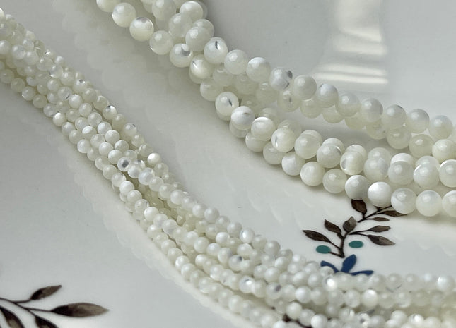 2mm 4mm 6mm 8mm 10mm Smooth Round Natural Mother of Pearl Gemstone Beads Genuine MOP Gemstones Loose Beads 15.5 Inches Strand #4328