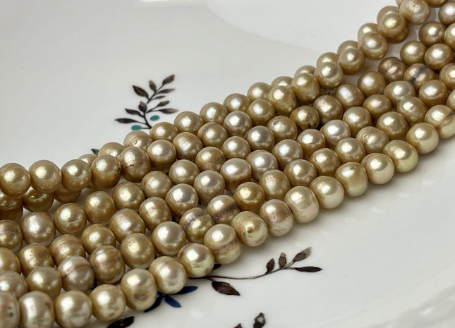 6.5-7 mm Beige Champagne Color Potato Freshwater Pearl Beads Genuine Gold Freshwater Pearls B Grade #P2355