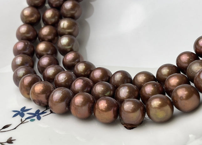 AAA 11.5-12 mm Semi-Round Chocolate Brown Genuine Freshwater Pearl Bead, Brown Freshwater Pearls, Large Round Brown Pearl #176
