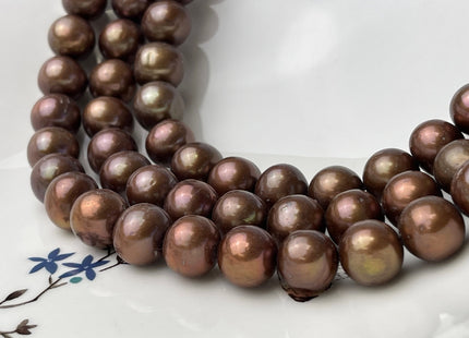 AAA 11.5-12 mm Semi-Round Chocolate Brown Genuine Freshwater Pearl Bead, Brown Freshwater Pearls, Large Round Brown Pearl #176