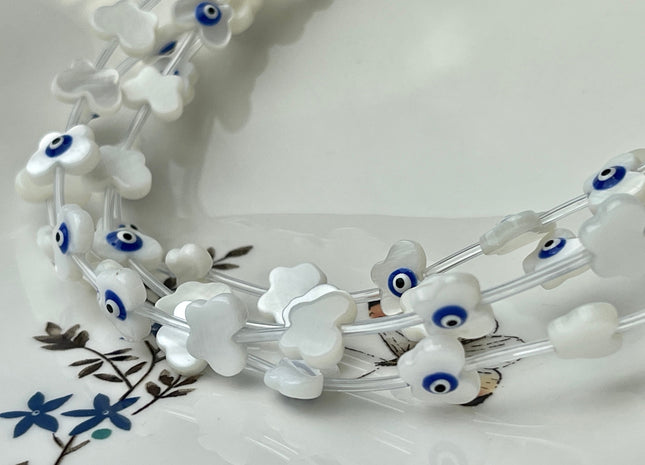 10 Pieces 10-11 mm Evil Eye Butterfly Shape Natural Mother of Pearl Blue Eye Gemstones Beads Genuine MOP Gemstones Loose Beads #4332