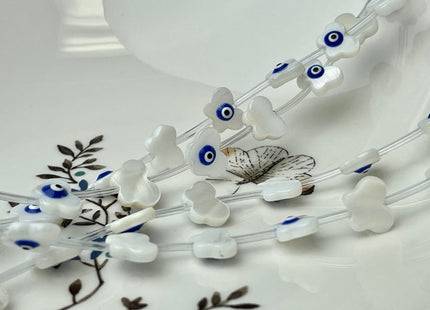 10 Pieces 10-11 mm Evil Eye Butterfly Shape Natural Mother of Pearl Blue Eye Gemstones Beads Genuine MOP Gemstones Loose Beads #4332