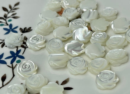 5 Pieces 8mm 10mm 12mm Rose Flower Shape Natural Mother of Pearl Gemstones Beads Genuine MOP Gemstones Loose Beads #4333