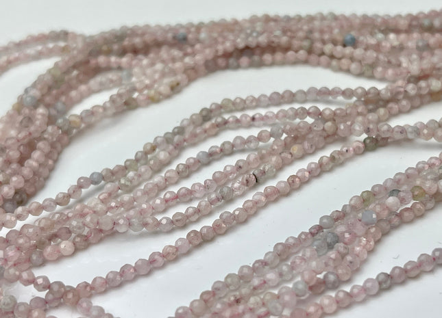 2mm Faceted Round Tiny Morganite Gemstone Beads 13 Inches Strand #4318