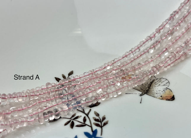 3.5-4 mm Natural Pink Rosequartz Smooth Heishi Tyre Gemstone Beads 13 Inches Strand #4340