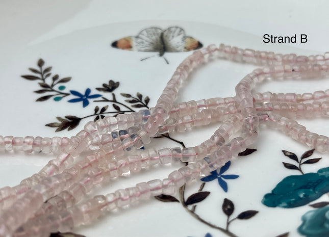 3.5-4 mm Natural Pink Rosequartz Smooth Heishi Tyre Gemstone Beads 13 Inches Strand #4340