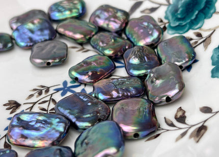 ONE Piece AAA 15x20 mm Rainbow Peacock High Luster Large Hole Rectangle Coin Pearl For Earring And Pendant With Iridescent Color #P2358