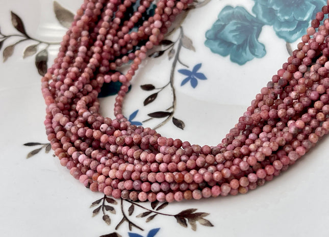 2 mm Faceted Round Tiny Pink Rhodonite Gemstone Beads 13 Inches Strand #4313