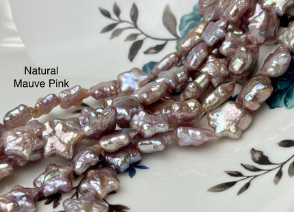 11-12 mm AAA Very Rare Natural Mauve Pink Star Shape Freshwater Coin Pearl Beads Genuine High Luster Star Coin Pearls 16-17 Beads #P2360