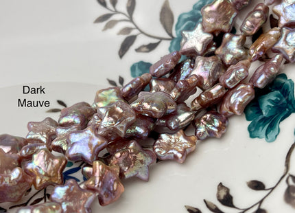 11-12 mm AAA Very Rare Natural Mauve Pink Star Shape Freshwater Coin Pearl Beads Genuine High Luster Star Coin Pearls 16-17 Beads #P2360