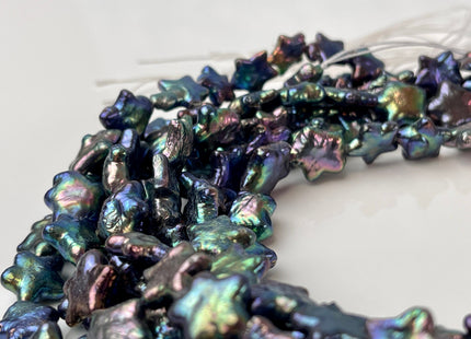 11-12 mm AAA Very Rare Rainbow Peacock Star Shape Freshwater Coin Pearl Beads Genuine High Luster Star Coin Pearls 17 Beads #P2361