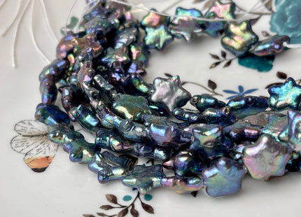 11-12 mm AAA Very Rare Rainbow Peacock Star Shape Freshwater Coin Pearl Beads Genuine High Luster Star Coin Pearls 17 Beads #P2361