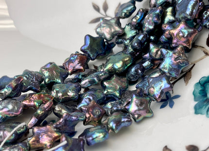 11-12 mm AAA Very Rare Rainbow Peacock Star Shape Freshwater Coin Pearl Beads Genuine High Luster Star Coin Pearls 17 Beads #P2361