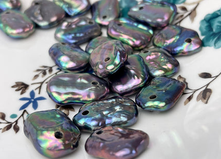 ONE Piece AAA 15x20-22 mm Gray OR Peacock Color High Luster Top Drilled Thick Rectangle Coin Pearl For Pendant Large Hole 2.1 mm #P2362